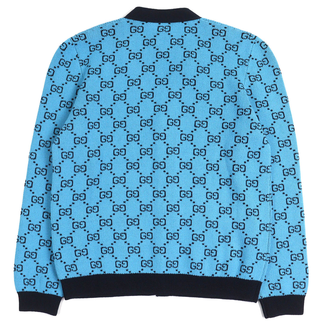 Pristine GUCCI cardigan GG Pattern V-neck Logo Button Knit blue-black wool mens