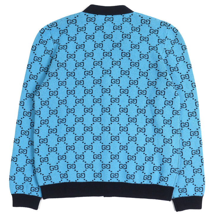 Pristine GUCCI cardigan GG Pattern V-neck Logo Button Knit blue-black wool mens