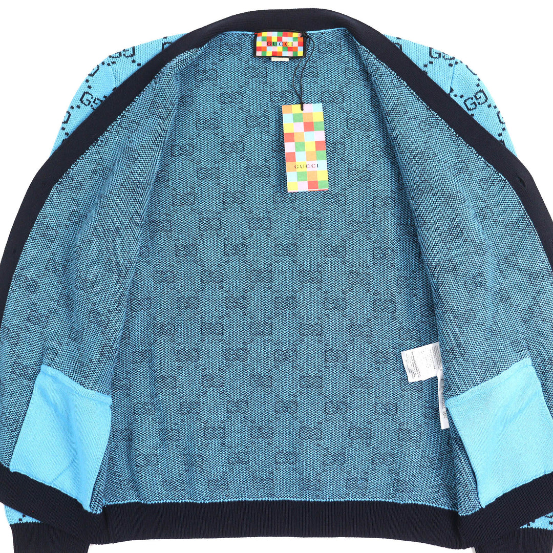 Pristine GUCCI cardigan GG Pattern V-neck Logo Button Knit blue-black wool mens