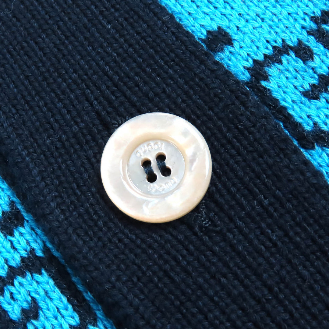 Pristine GUCCI cardigan GG Pattern V-neck Logo Button Knit blue-black wool mens