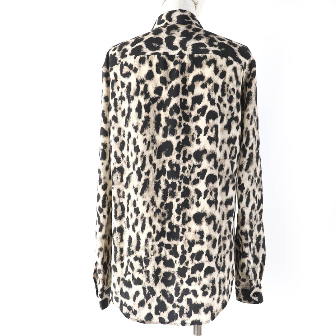 Excellent SAINT LAURENT PARIS Long sleeve shirt Hidden Front Brown silk Women 36