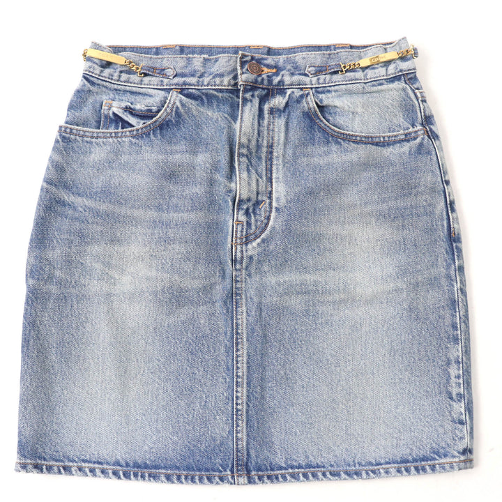 Pristine CELINE skirt Washed denim with logoChain Indigo cotton Women 28 S195