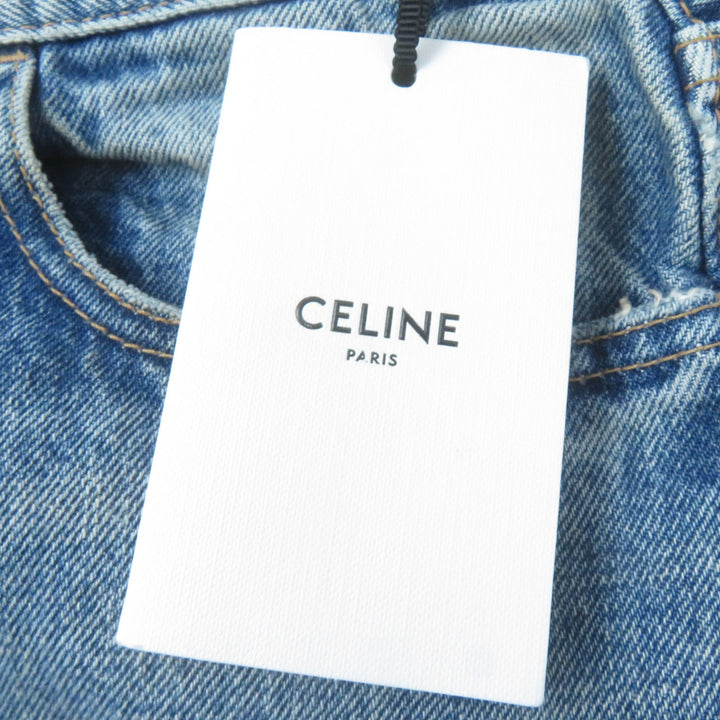 Pristine CELINE skirt Washed denim with logoChain Indigo cotton Women 28 S195