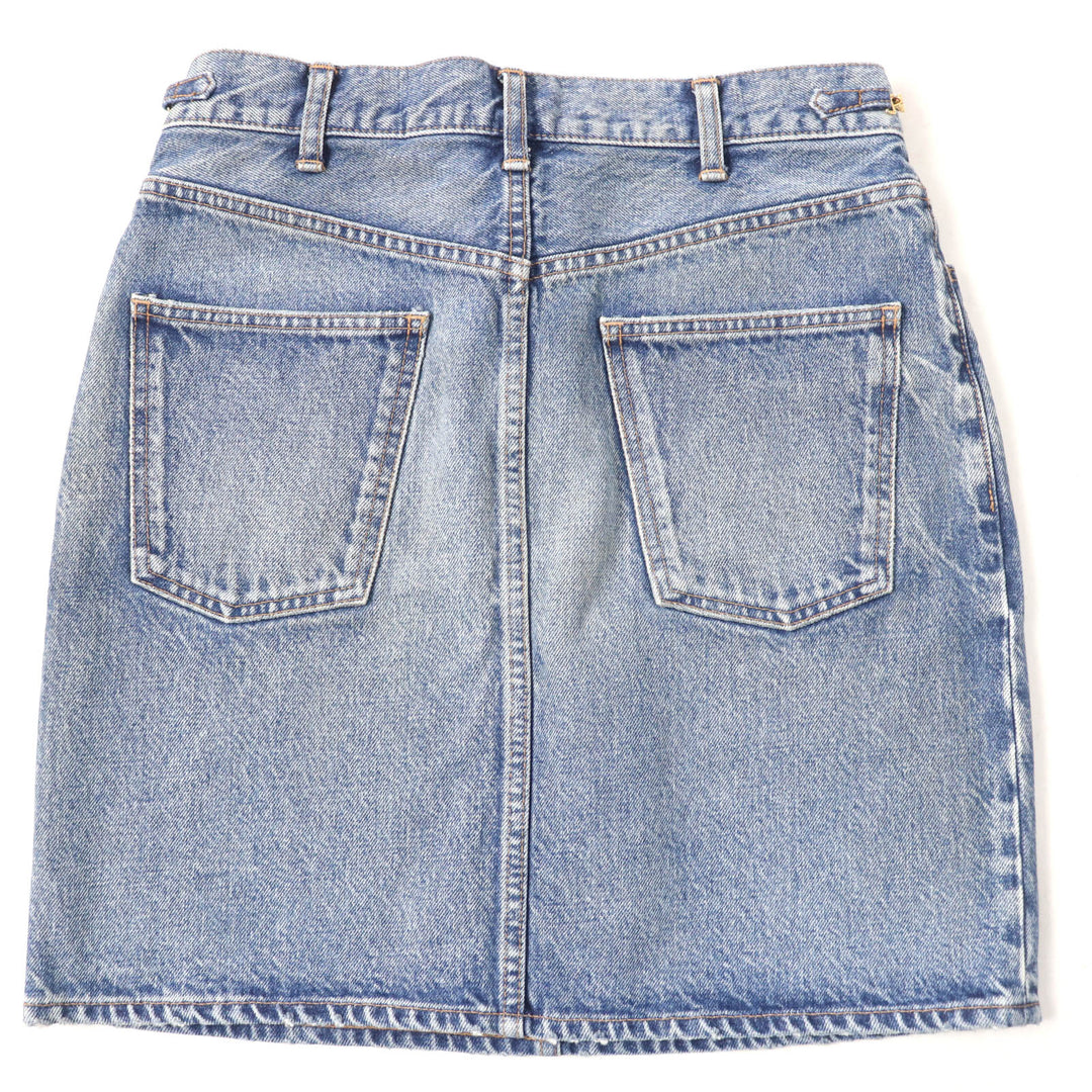 Pristine CELINE skirt Washed denim with logoChain Indigo cotton Women 28 S195