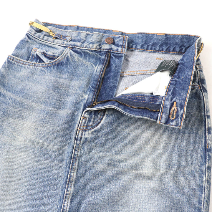 Pristine CELINE skirt Washed denim with logoChain Indigo cotton Women 28 S195