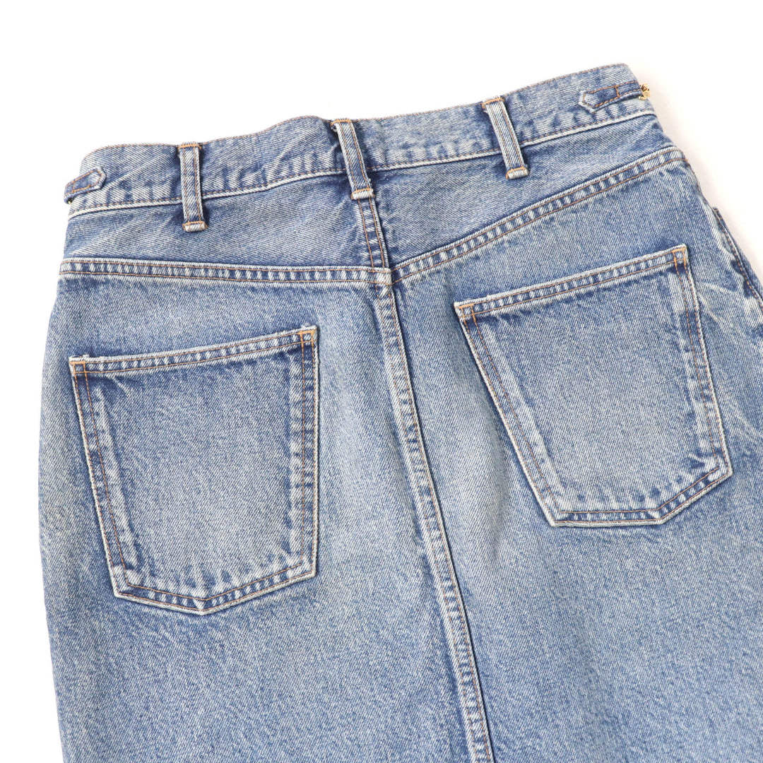 Pristine CELINE skirt Washed denim with logoChain Indigo cotton Women 28 S195