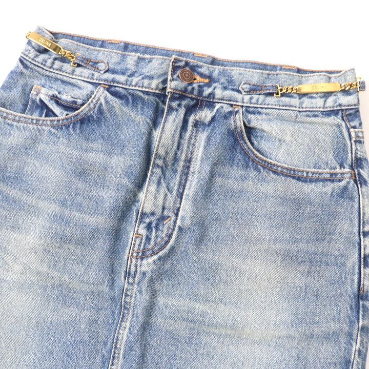 Pristine CELINE skirt Washed denim with logoChain Indigo cotton Women 28 S195