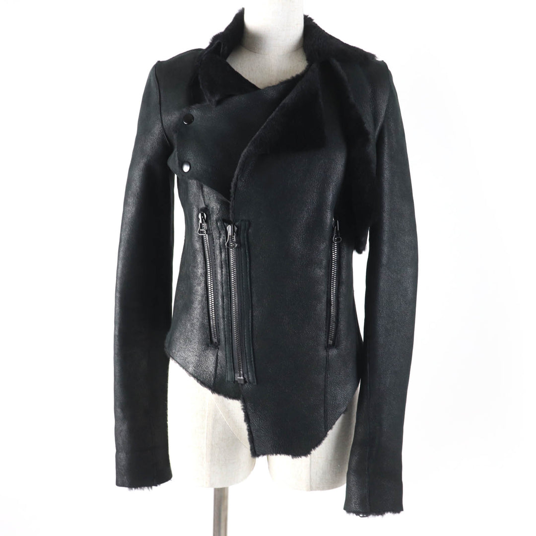 Great HELMUT LANG Mouton jacket Sheepskin Drape black Sheep leather Women