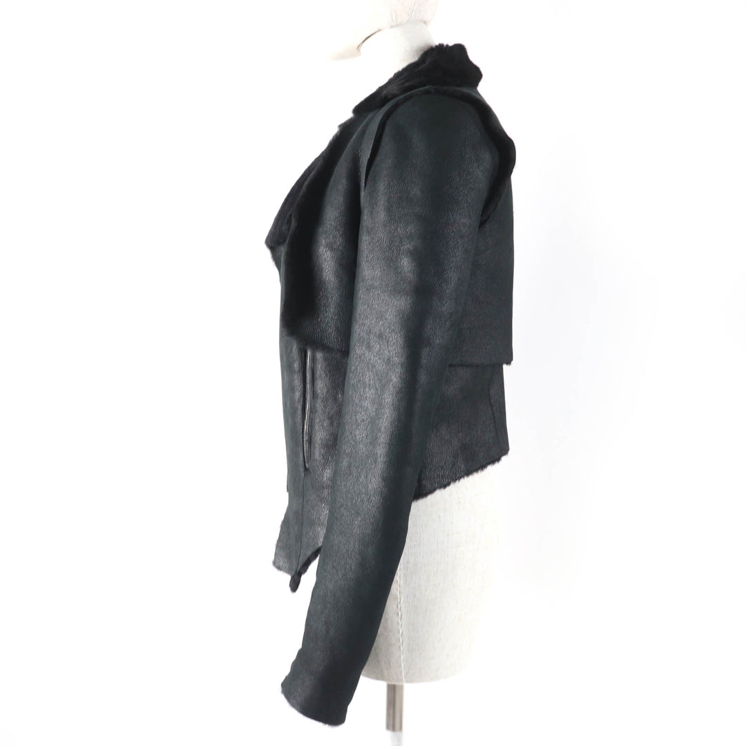 Great HELMUT LANG Mouton jacket Sheepskin Drape black Sheep leather Women