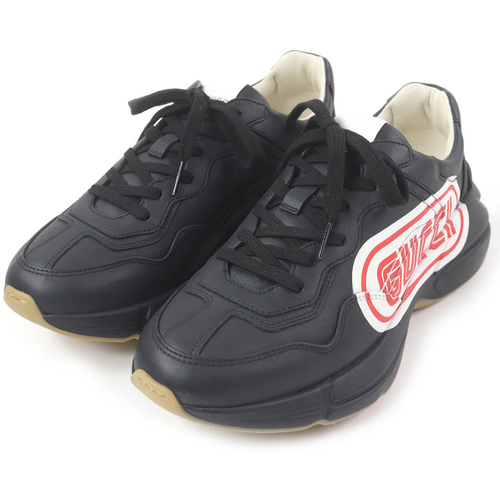 Pristine GUCCI Low cut sneakers Ryton With logo black leather mens 6.5 523609