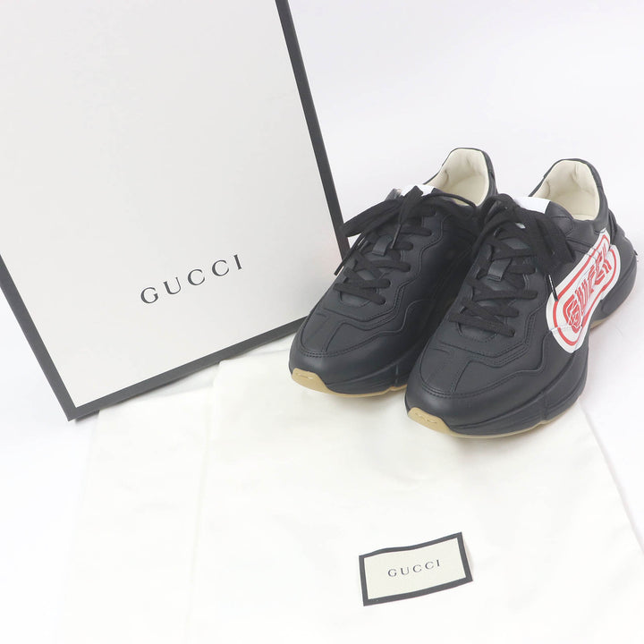 Pristine GUCCI Low cut sneakers Ryton With logo black leather mens 6.5 523609