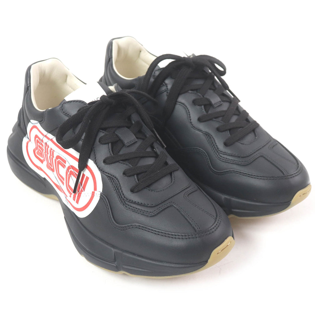 Pristine GUCCI Low cut sneakers Ryton With logo black leather mens 6.5 523609