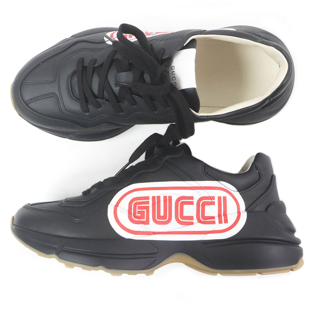 Pristine GUCCI Low cut sneakers Ryton With logo black leather mens 6.5 523609