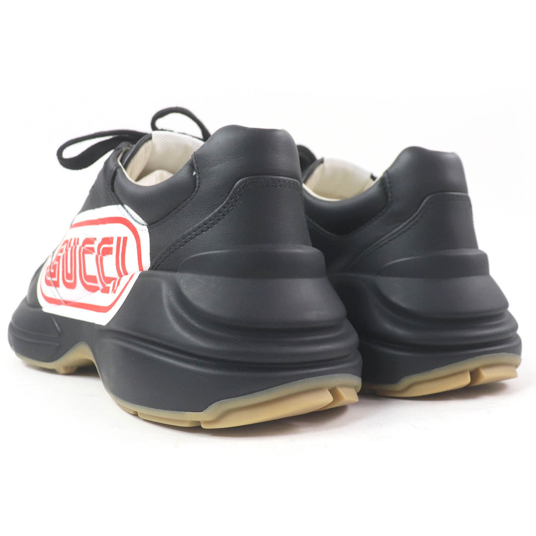 Pristine GUCCI Low cut sneakers Ryton With logo black leather mens 6.5 523609