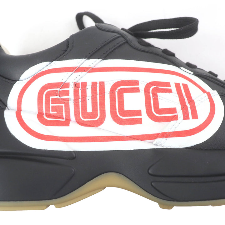 Pristine GUCCI Low cut sneakers Ryton With logo black leather mens 6.5 523609