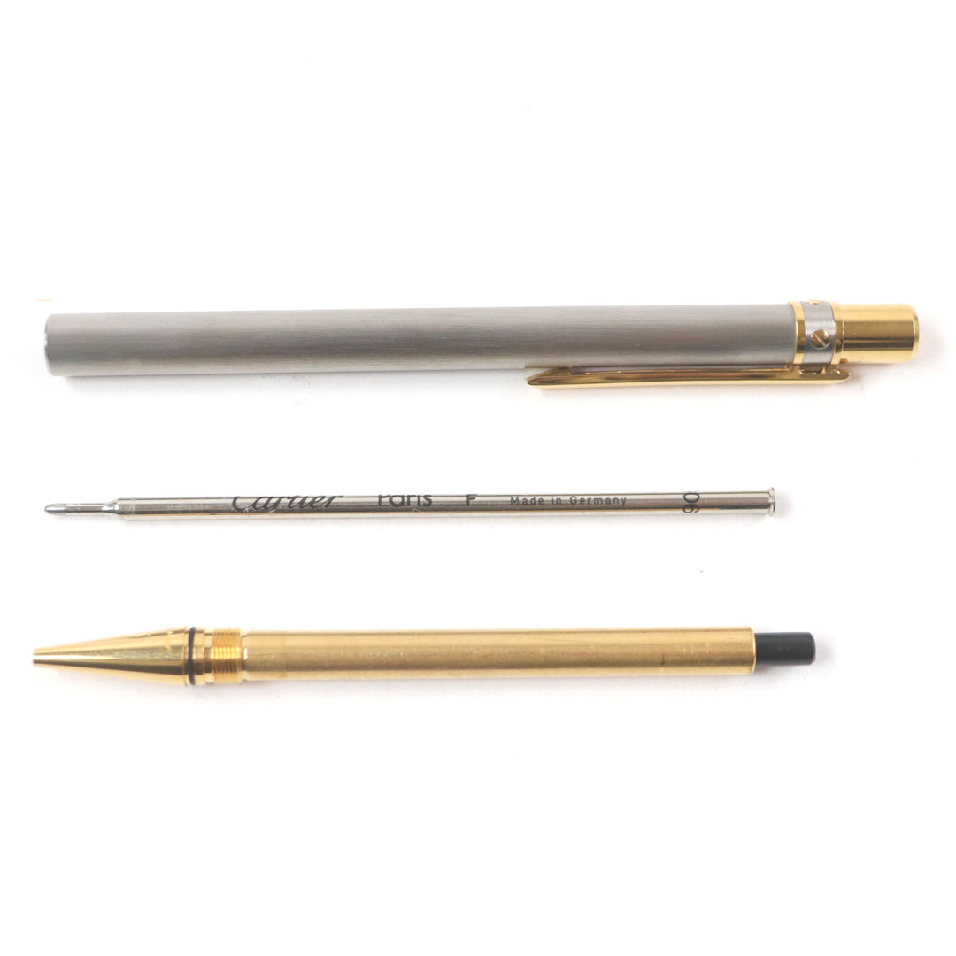 Excellent Cartier Ballpoint pen Logo engraved twist style Silver gold mens