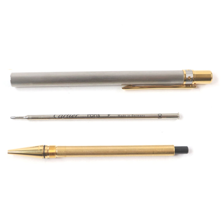 Excellent Cartier Ballpoint pen Logo engraved twist style Silver gold mens