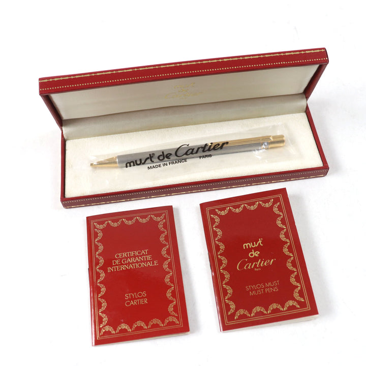 Excellent Cartier Ballpoint pen Logo engraved twist style Silver gold mens