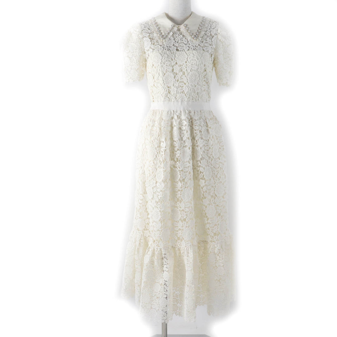 Excellent SELF PORTRAIT dress Floral lace with fake pearls Ivory Women RS22-034M