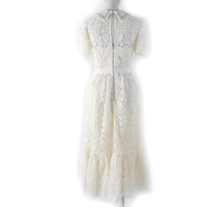 Excellent SELF PORTRAIT dress Floral lace with fake pearls Ivory Women RS22-034M