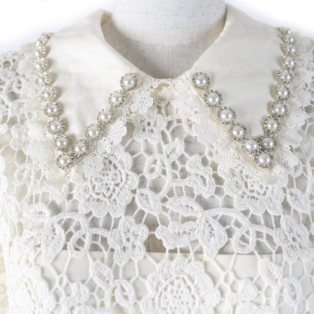 Excellent SELF PORTRAIT dress Floral lace with fake pearls Ivory Women RS22-034M