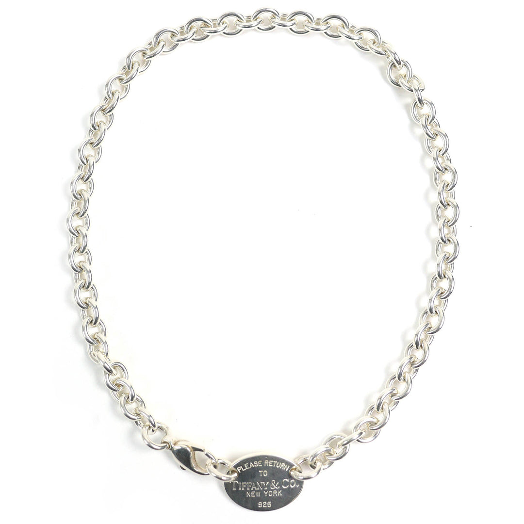 Great TIFFANY&Co. Necklace oval tag choker Silver SV925 mens