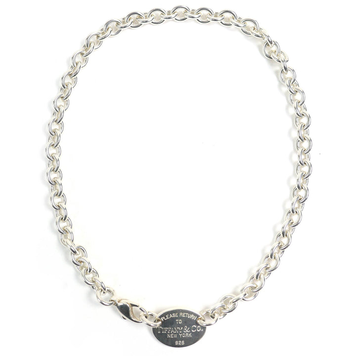 Great TIFFANY&Co. Necklace oval tag choker Silver SV925 mens