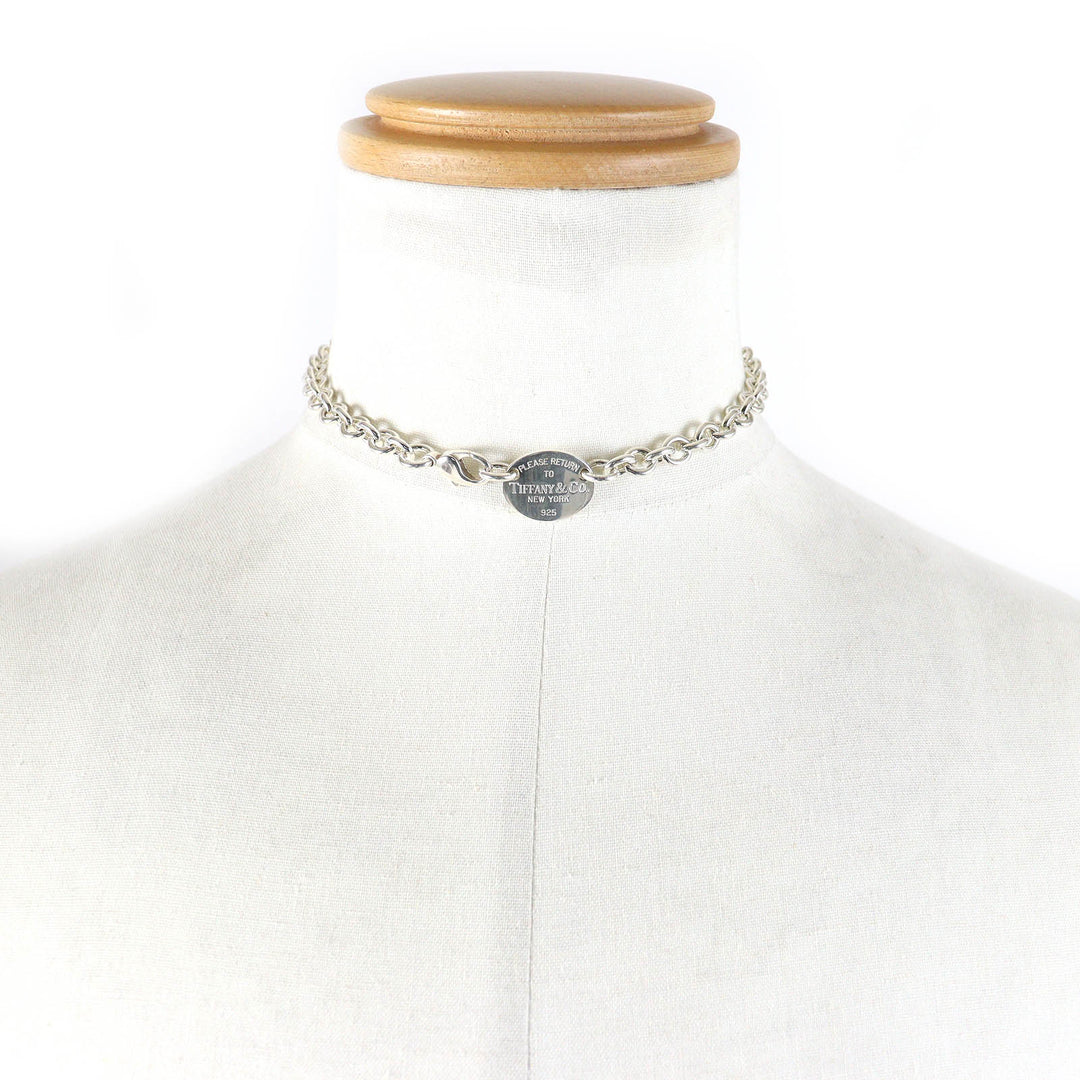 Great TIFFANY&Co. Necklace oval tag choker Silver SV925 mens
