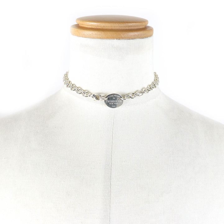 Great TIFFANY&Co. Necklace oval tag choker Silver SV925 mens