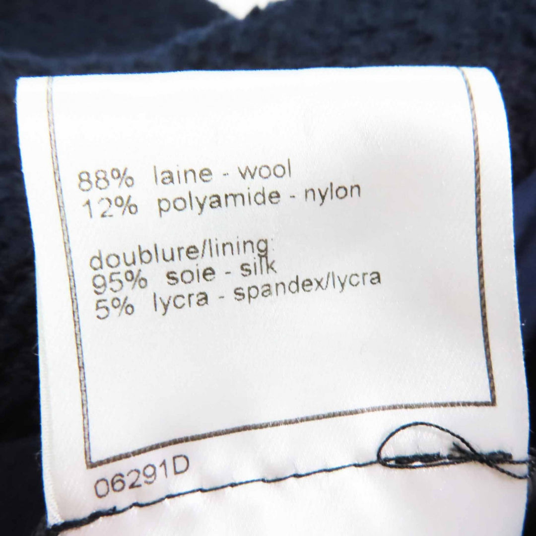 Excellent CHANEL coat Multi-line with COCO Mark plate Navy multi wool Women 40 97A P09407