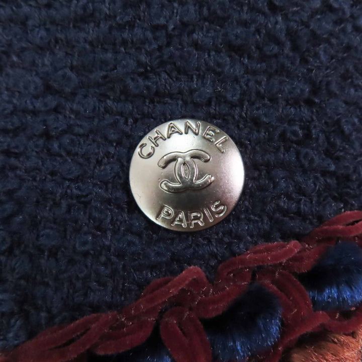 Excellent CHANEL coat Multi-line with COCO Mark plate Navy multi wool Women 40