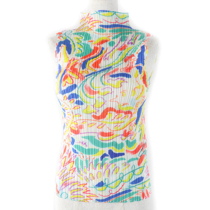 Excellent PLEATS PLEASE T-shirt All-over print design sleeveless multicolor
