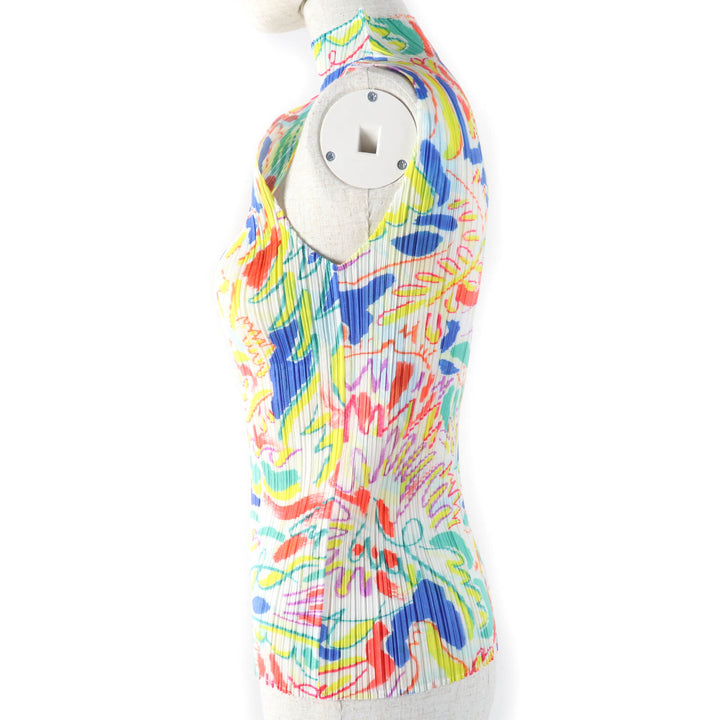 Excellent PLEATS PLEASE T-shirt All-over print design sleeveless multicolor