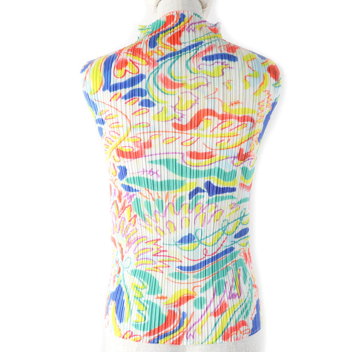 Excellent PLEATS PLEASE T-shirt All-over print design sleeveless multicolor