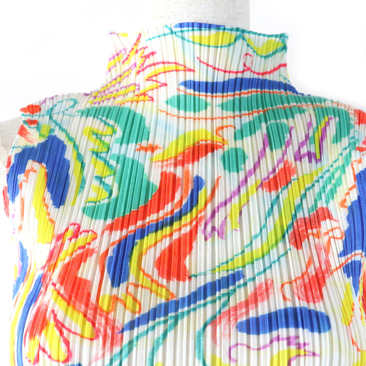 Excellent PLEATS PLEASE T-shirt All-over print design sleeveless multicolor