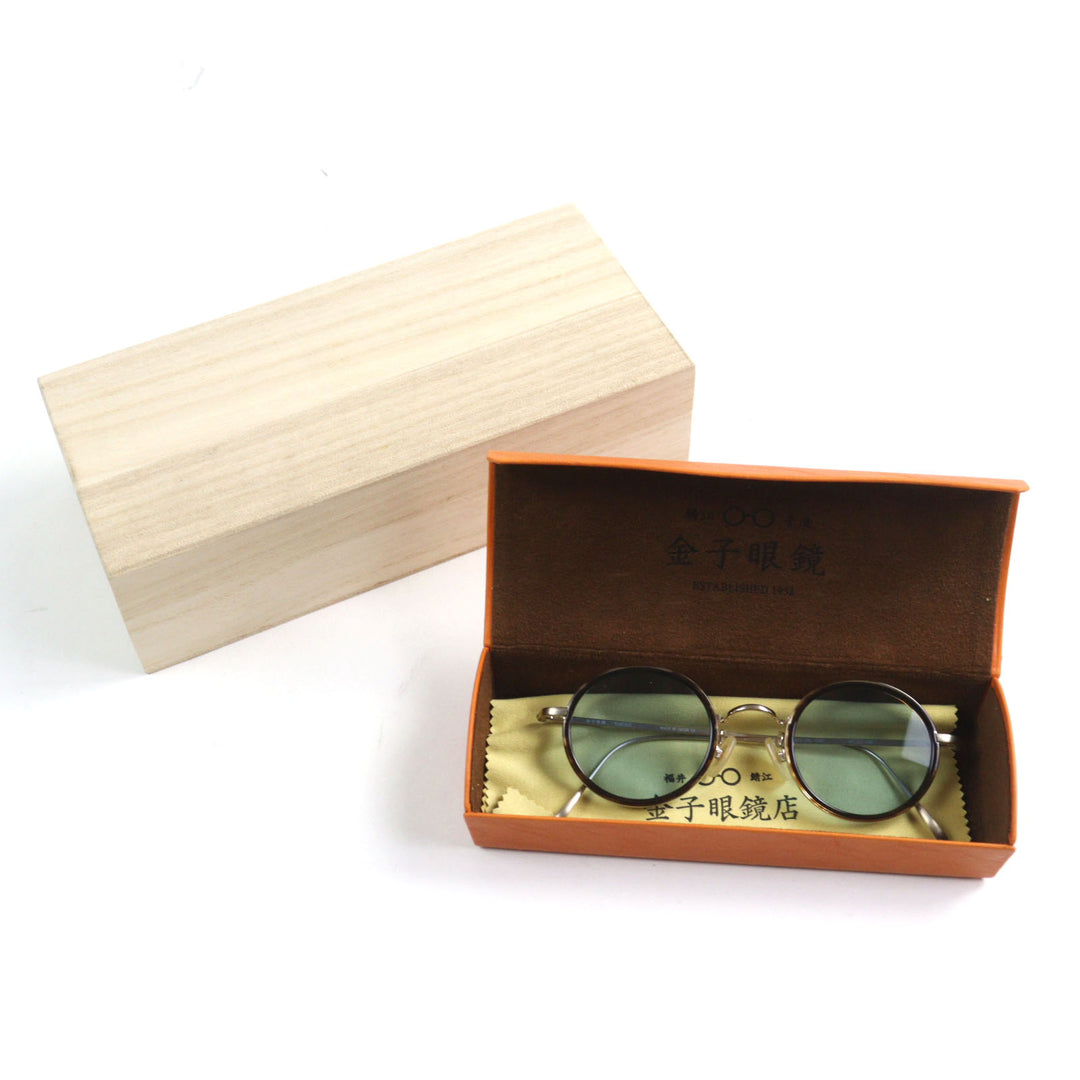 Excellent 金子眼鏡 sunglasses KVS-28L LBRS Round type, flat lens, color lens, paulownia wood box included Brass gold mens