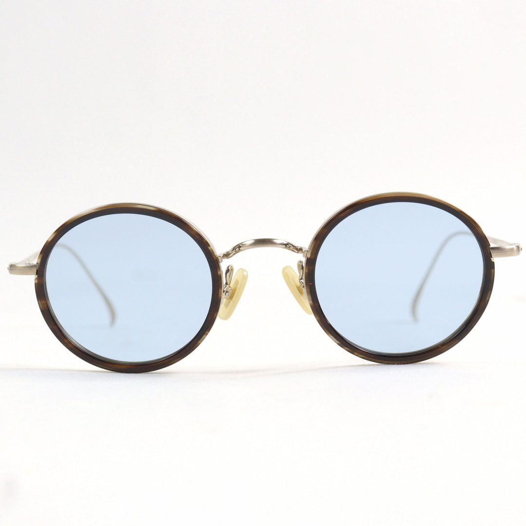 Excellent 金子眼鏡 sunglasses KVS-28L LBRS Round type, flat lens, color lens, paulownia wood box included Brass gold mens