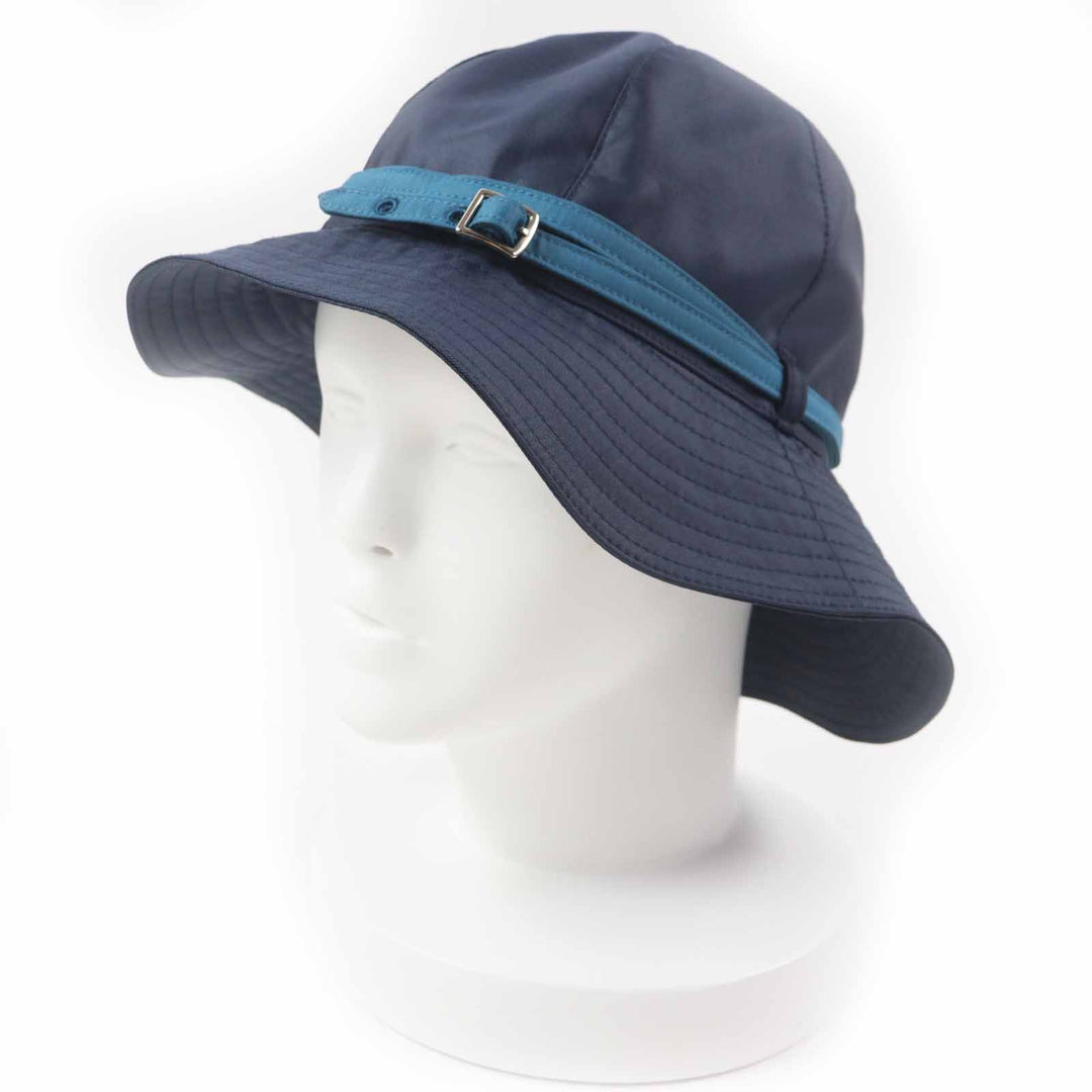Great HERMES hat Belted hat/ Navy light blue polyester Women 56