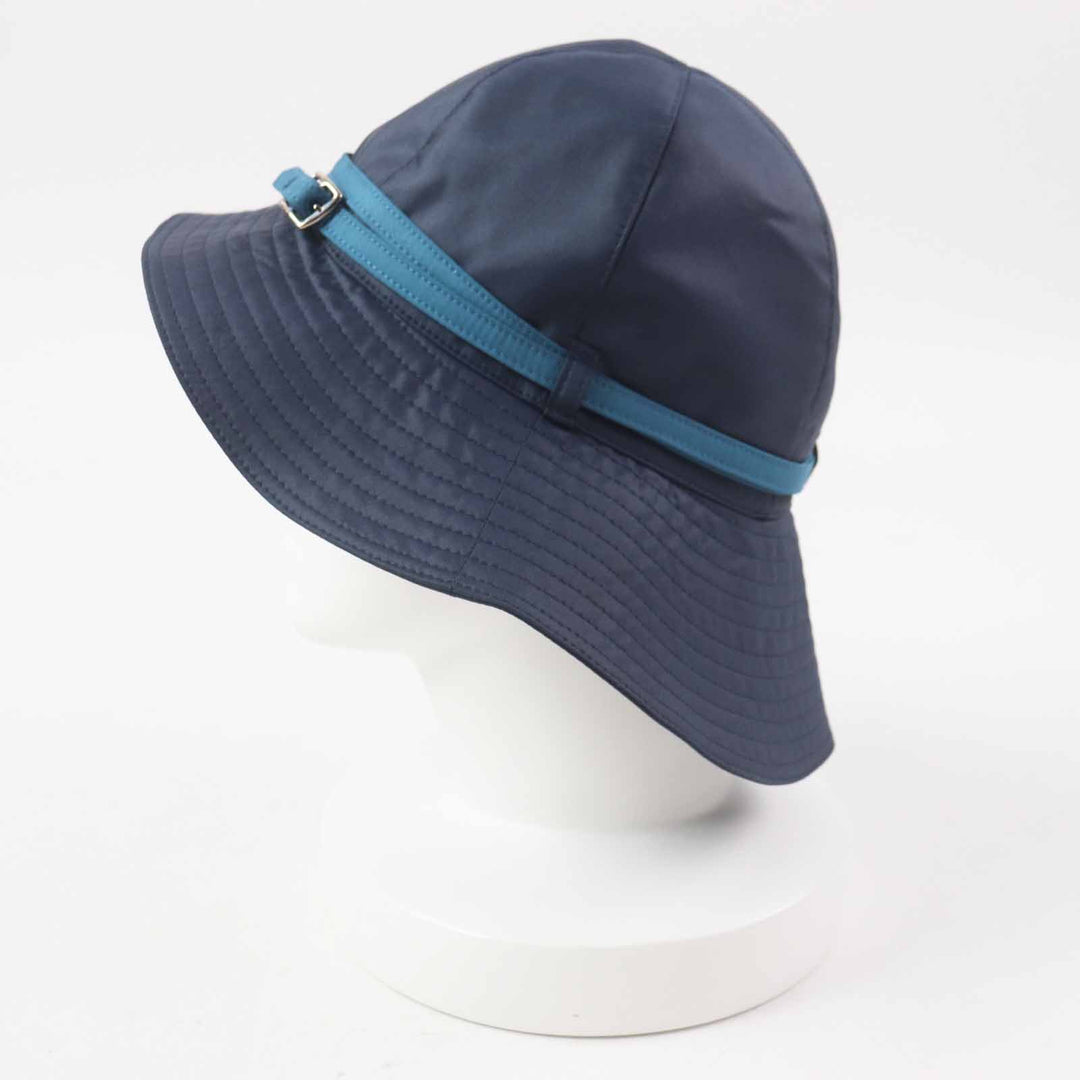Great HERMES hat Belted hat/ Navy light blue polyester Women 56