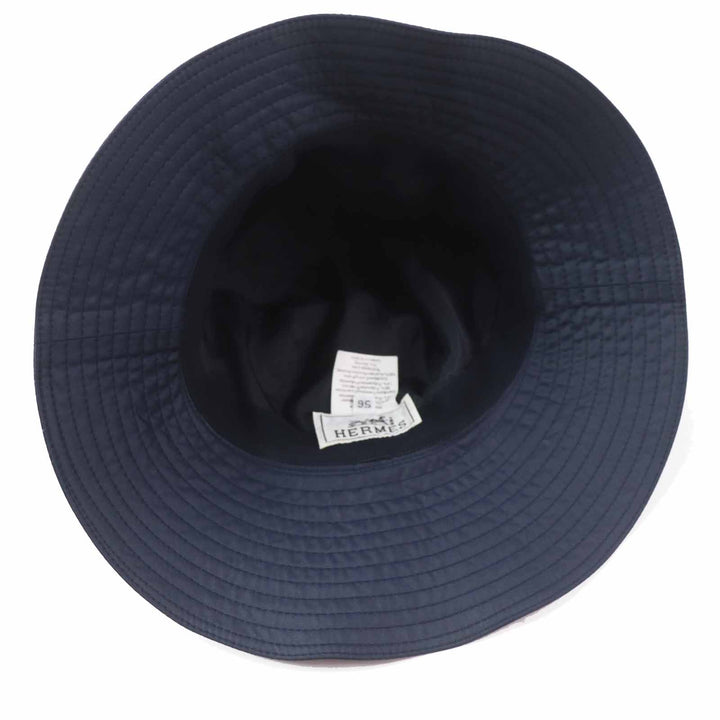 Great HERMES hat Belted hat/ Navy light blue polyester Women 56