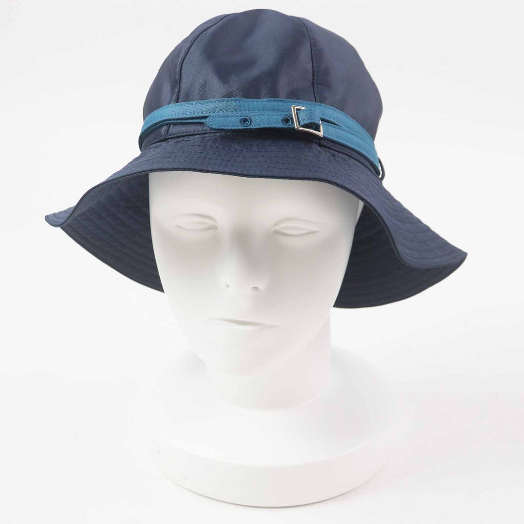 Great HERMES hat Belted hat/ Navy light blue polyester Women 56