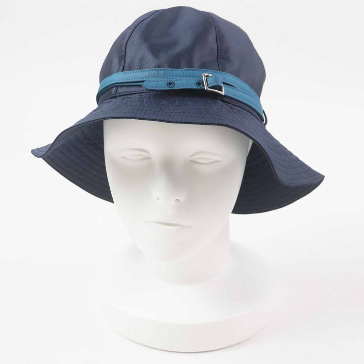 Great HERMES hat Belted hat/ Navy light blue polyester Women 56