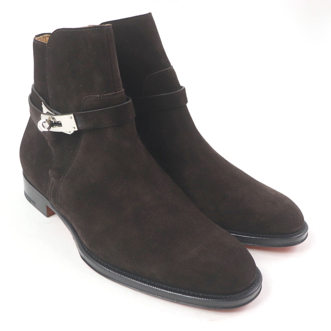 Pristine HERMES boots Fortune Ankle Boots Short Boots Dark brown Suede leather mens 41