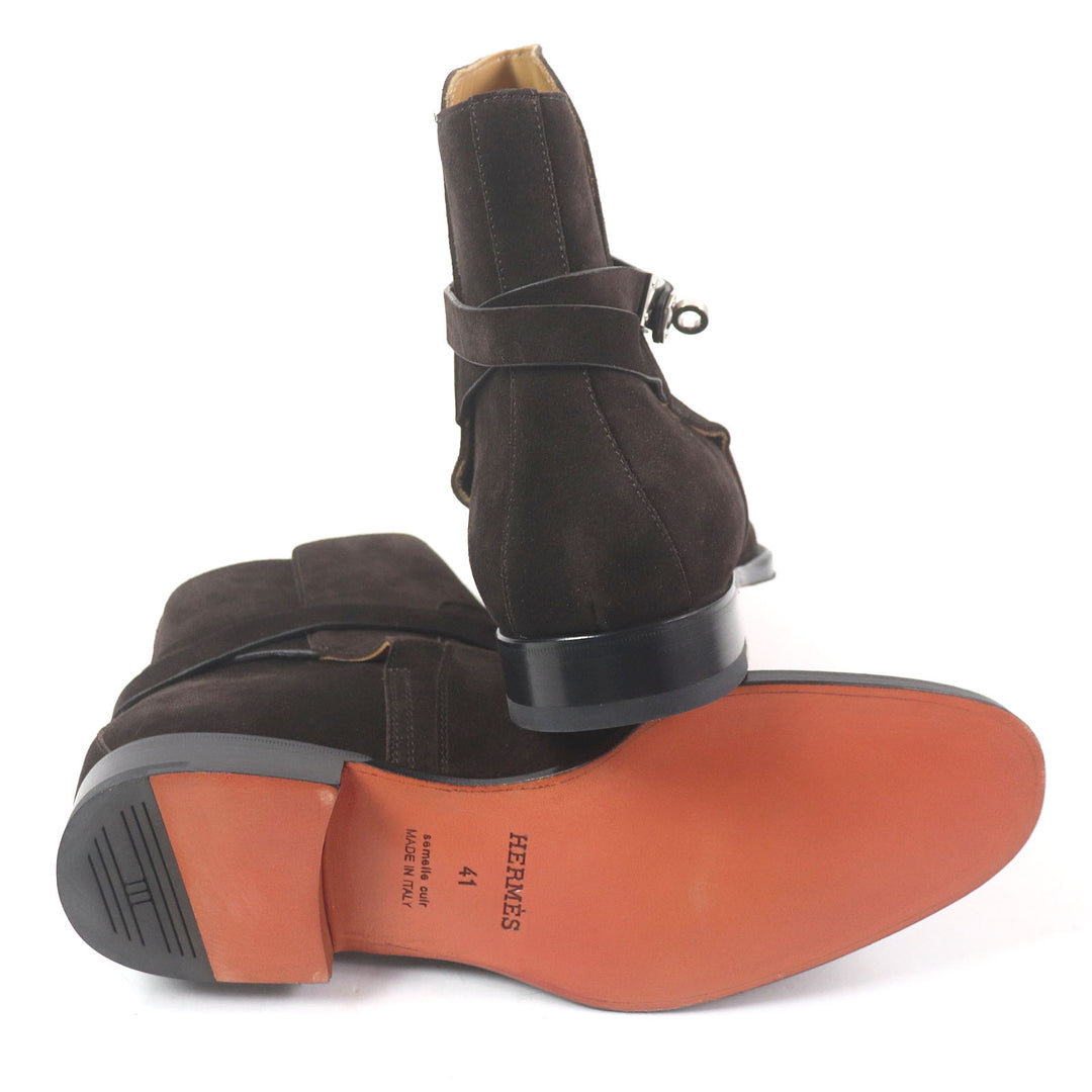 Pristine HERMES boots Fortune Ankle Boots Short Boots Dark brown Suede leather mens 41