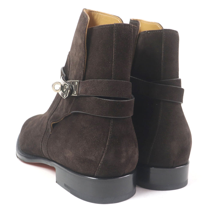 Pristine HERMES boots Fortune Ankle Boots Short Boots Dark brown Suede leather mens 41