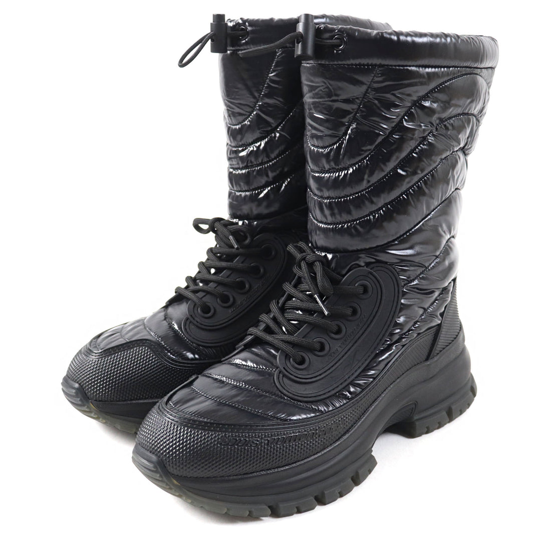 Excellent LOUIS VUITTON boots LV logo Monogram lining Lace-up black Nylon mens 6