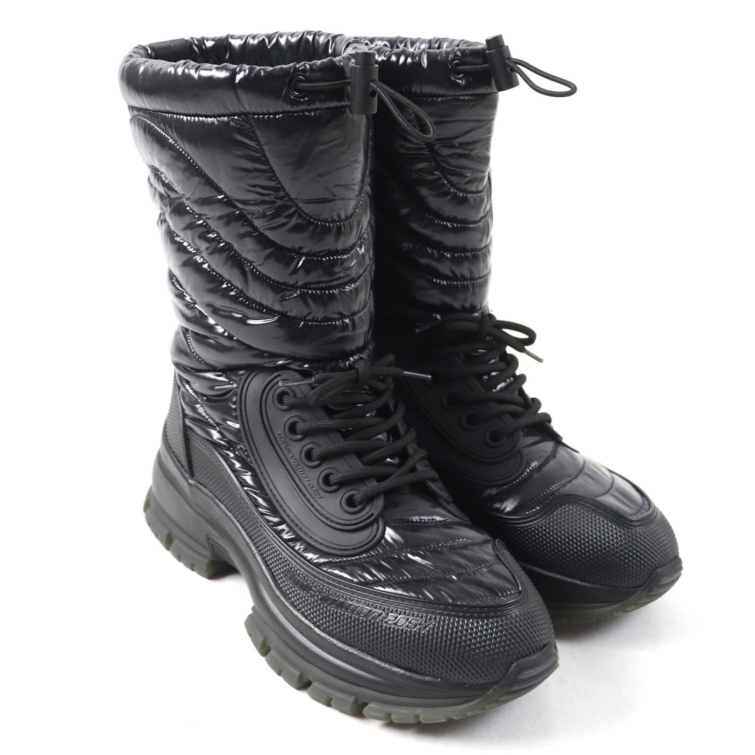 Excellent LOUIS VUITTON boots LV logo Monogram lining Lace-up black Nylon mens 6
