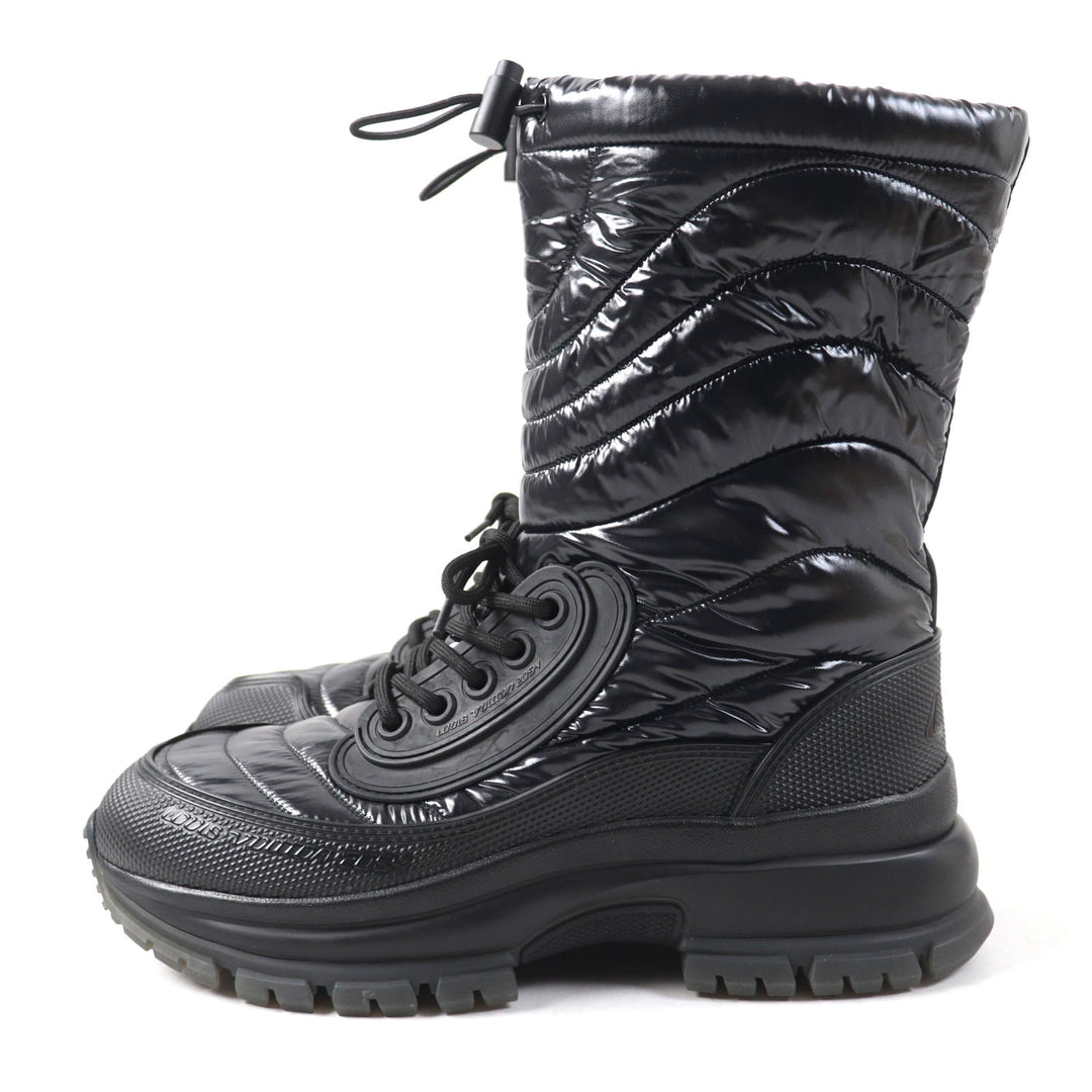 Excellent LOUIS VUITTON boots LV logo Monogram lining Lace-up black Nylon mens 6
