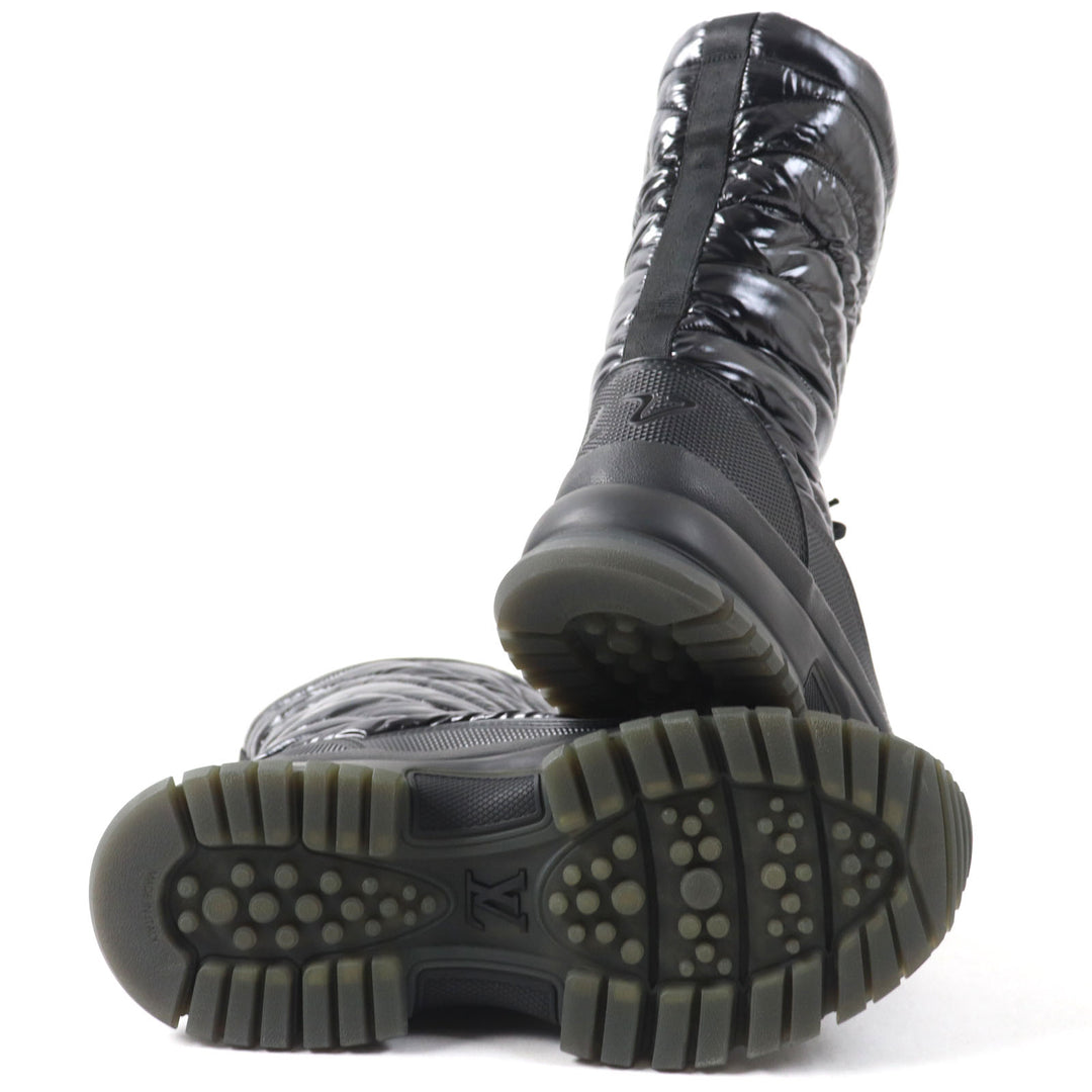 Excellent LOUIS VUITTON boots LV logo Monogram lining Lace-up black Nylon mens 6