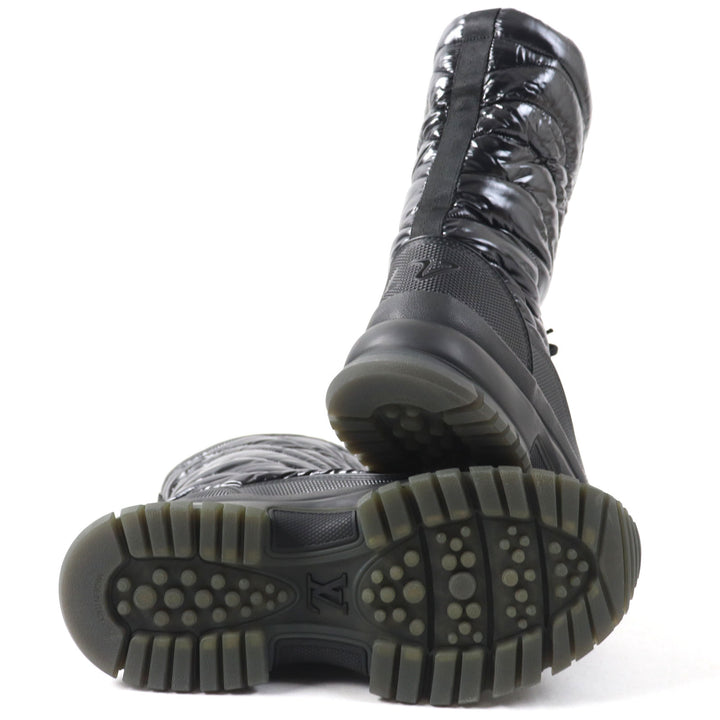 Excellent LOUIS VUITTON boots LV logo Monogram lining Lace-up black Nylon mens 6
